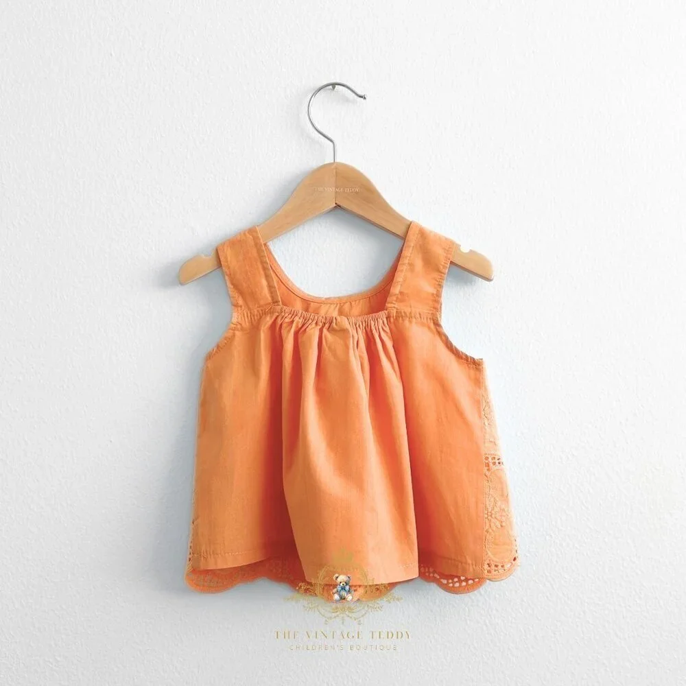 NWT Pretty Girls Blouse Lovely Floral Eyelet Lace Embroidery Boho Tangerine 2T